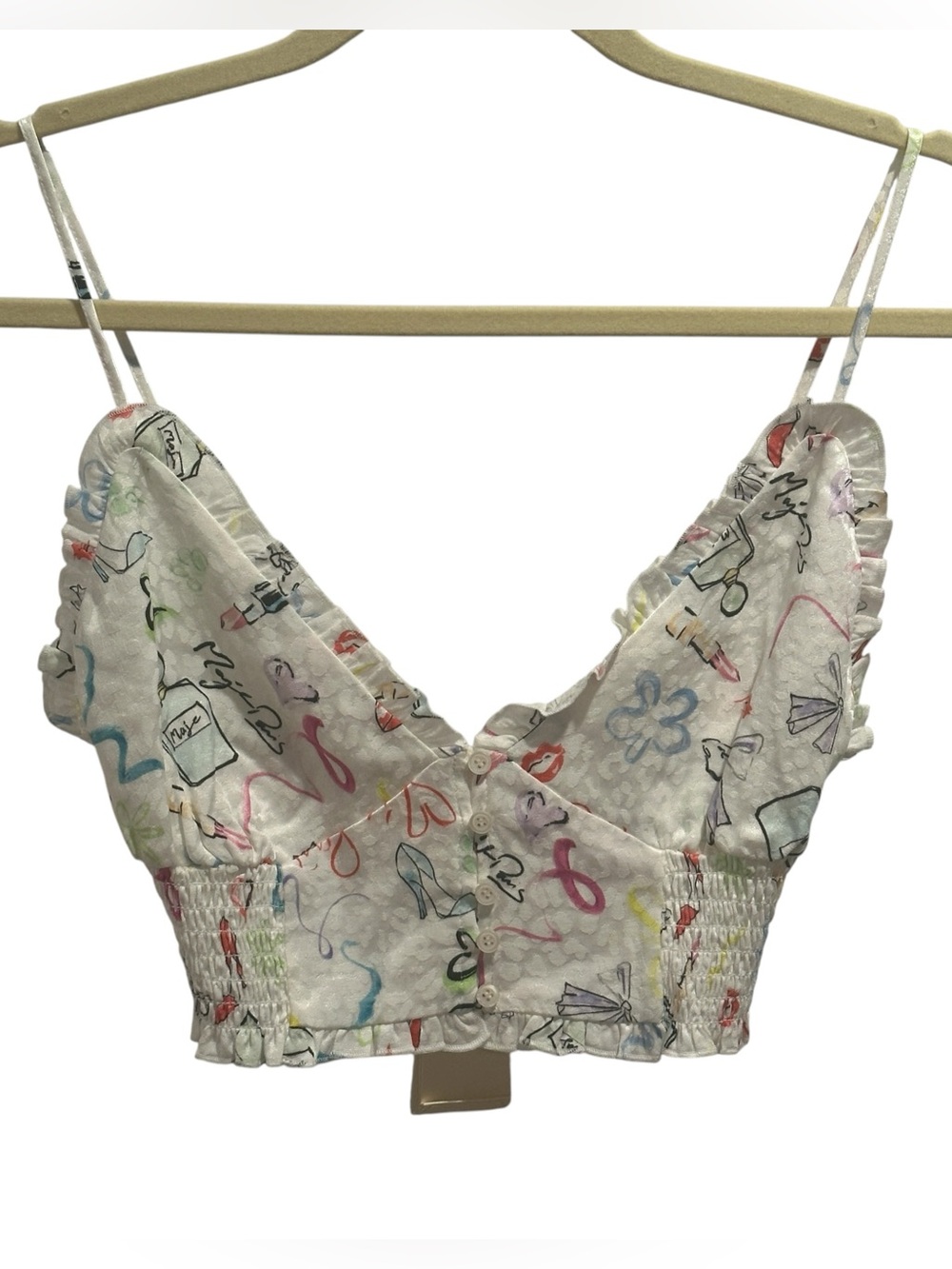 Maje Letake Graphic Printed Bralette Cropped Cami Whimsical Multicolor Sketch